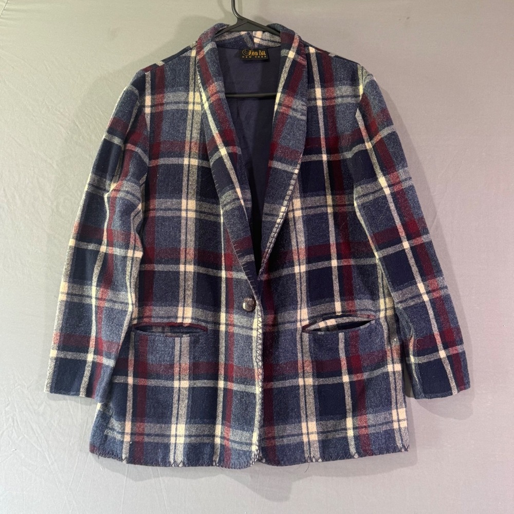 David Paul New York Blazer Women Medium Blue Plaid Excellent Vintage Made in USA
